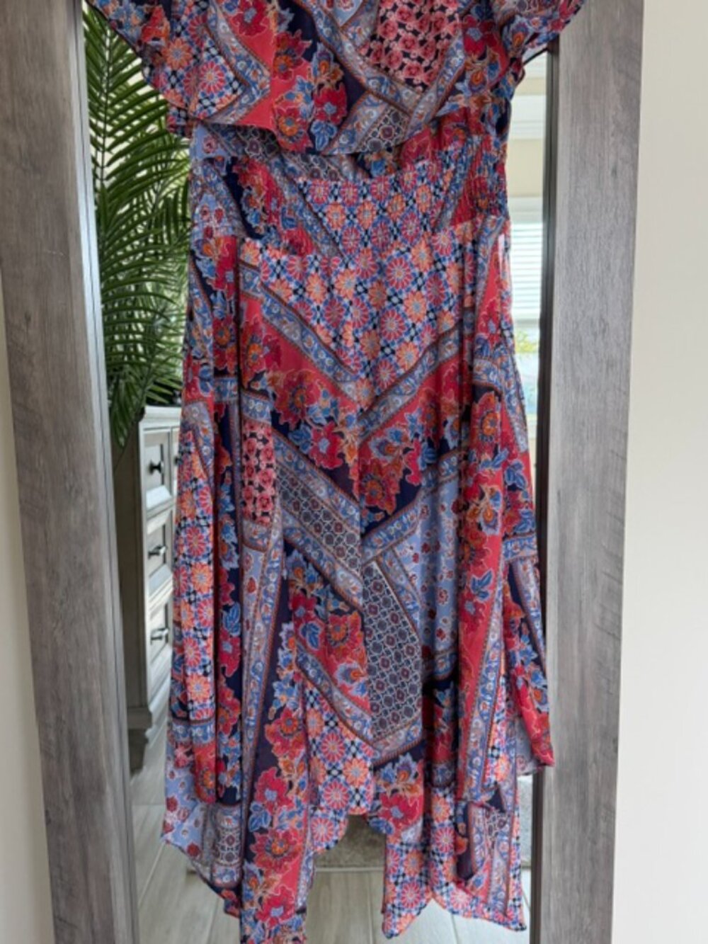 Rabbit Rabbit Rabbit Off-Shoulder Handkerchief Hem Midi Dress 🌺💜🌸 Size 16 EUC - Picture 4 of 6